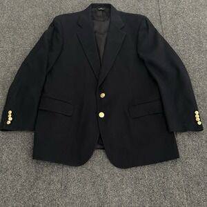 POLO UNIVERSITY CLUB RALPH LAUREN Mens 42R Black Wool Gold Crest Button Blazer